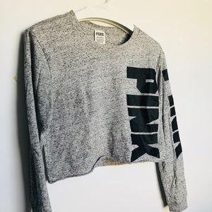 VS Pink Grey Long Sleeve Crop Top